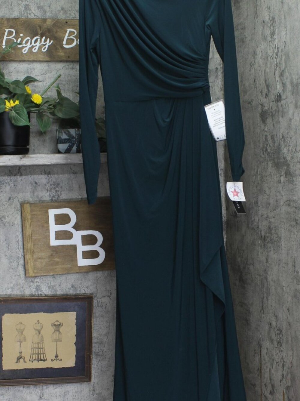 Betsy & Adam Green Betsy Adam Long Sleeve Dress With Slit A25412 Pine